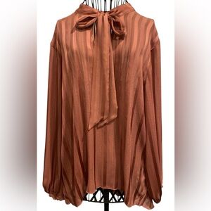 Striped Bow Tie-Neck Blouse/Top Size M